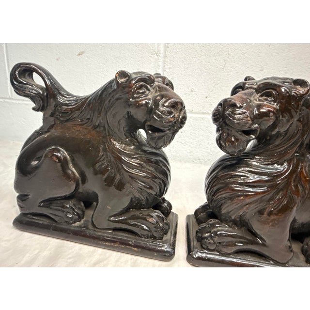 Pair of Antique 1800's Carved Wood Architectural Salvage Lion Sculpture Statue For Sale In New York - Image 6 of 13