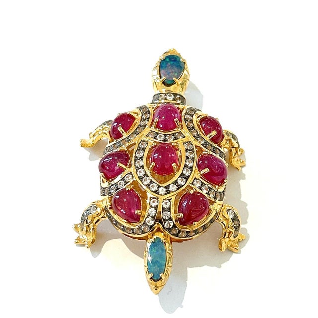 Bochic "Orient" Vintage Retro Multi Ruby, Diamond & Opal Brooch Set 18K Gold For Sale - Image 17 of 17