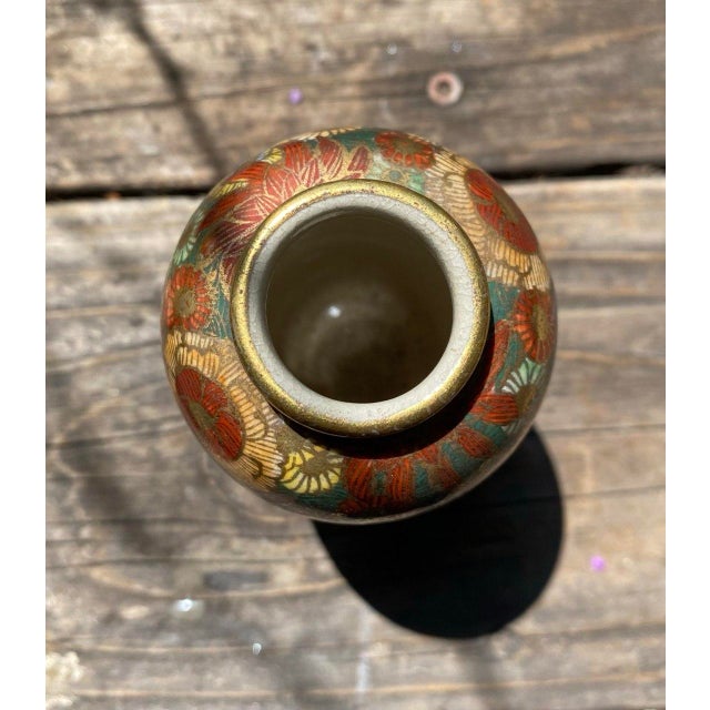 Gold Early 20th Century Pair Japanese Satsuma Hanazume Miniature Cabinet Vases, Floral Decoration, 5 Inches For Sale - Image 8 of 11