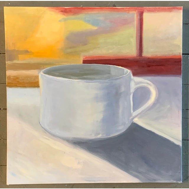 Original Vintage Contemporary 80’s Coffee Cup Impressionist Painting For Sale - Image 4 of 4