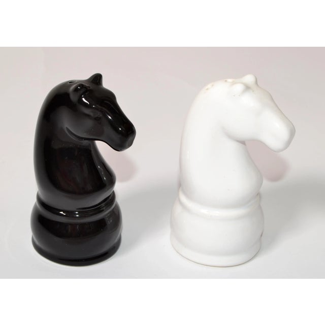 Introducing to You the 1980s Black and White Chess Mates Knight Pieces of Salt and Pepper Shakers. This handmade Set is...