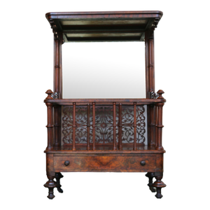 Antique Victorian Freestanding Burr Walnut Music Canterbury Whatnot