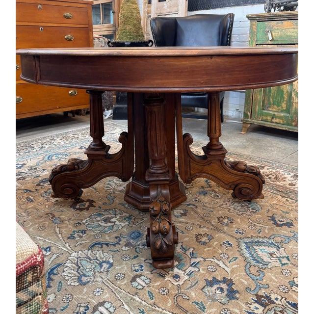 Wood Late 19th Century Belgian Oval Walnut Pedestal Table For Sale - Image 7 of 9