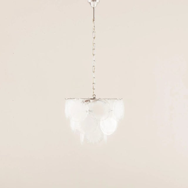 Vistosi Murano 18 Glass Disc Chandelier Fiocchi Di Neve, Italy, 1970s For Sale - Image 6 of 18