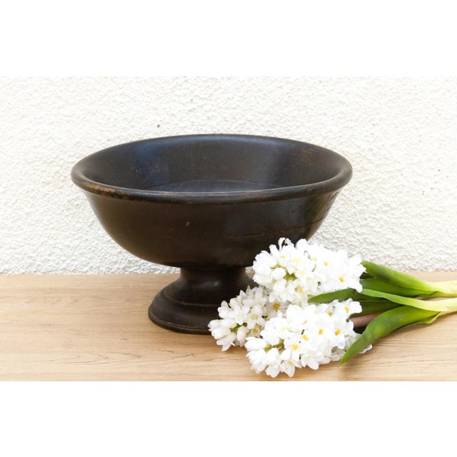 Black Vintage African Wood Pedestal Bowl For Sale - Image 8 of 8