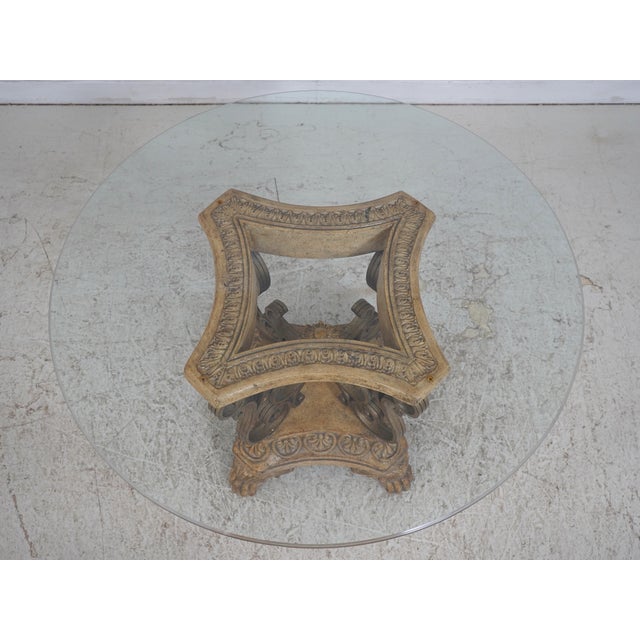 Baroque Ello Round Glass Top Pedestal Table For Sale - Image 3 of 14