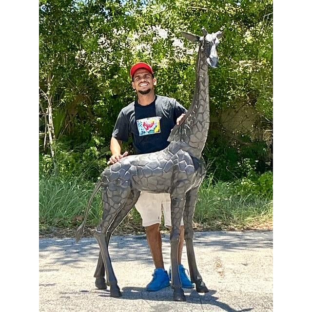 Vintage Boho Monumental Patinated Bronze Giraffe Sculpture For Sale - Image 4 of 11