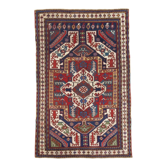 Antique Caucasian Kazak Rug 4’4" X 6'10" For Sale