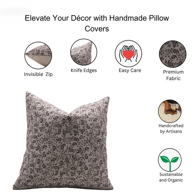 Fabdivine Decorative Block Print Cushion Cover 20x20 Inch Duck Canvas-Kari Jaal For Sale - Image 4 of 4