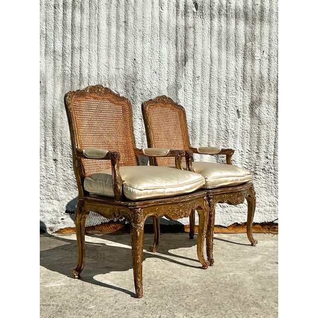 Vintage Regency 19th Century Cane Back Fauteuil Chairs - a Pair For Sale - Image 9 of 12