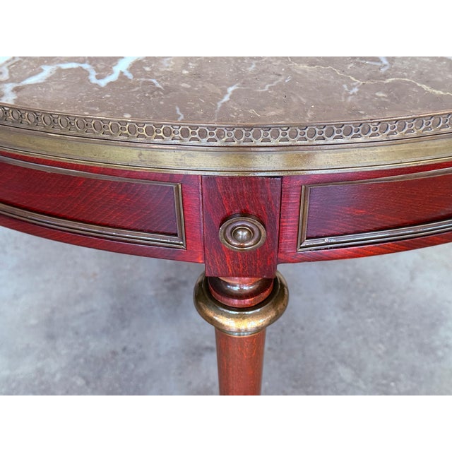 Wood Early 20th Century French Provincial Bouillotte Mahogany with Marble Top Round Coffee Table For Sale - Image 7 of 18