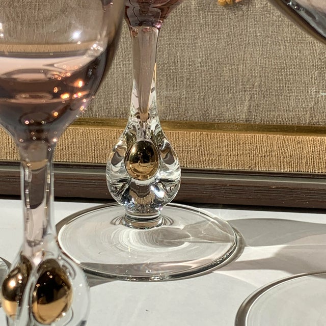 Pink Vintage Czech Crystal by Jozef Stanik, Pattern Atlas Pink, Gold Encased Orb Glassware- 32 Pieces For Sale - Image 8 of 10