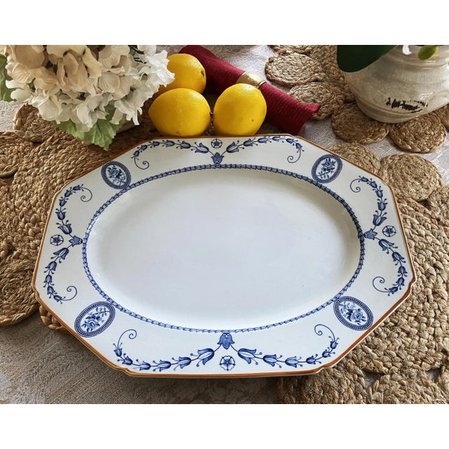 Blue Mid Century Wood & Sons Broadmoor Blue Octagonal Ironstone Turkey Serving Platter For Sale - Image 8 of 12