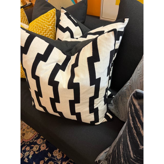Black and White Geometric Pillow With New Insert For Sale - Image 9 of 9
