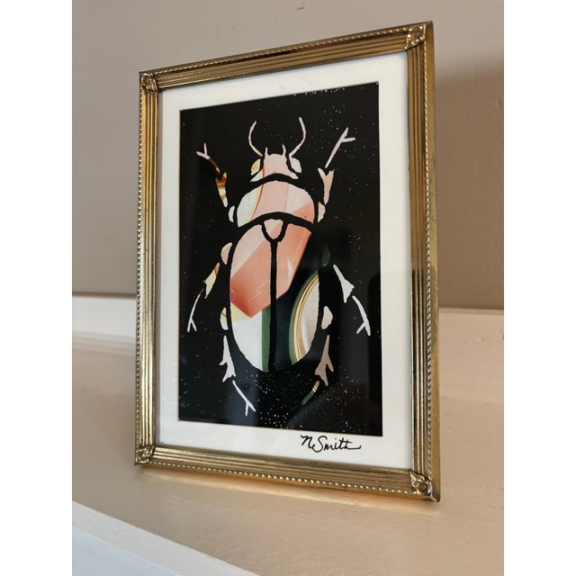 Contemporary Gem Beetle (Mixed Media Linocut Print) Signed and Framed For Sale - Image 3 of 3
