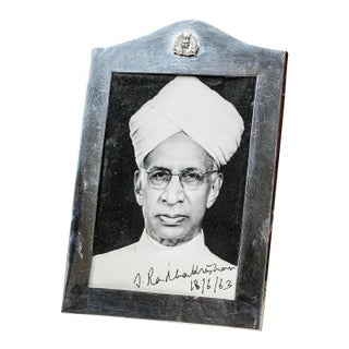 1960s Rare Signed Presentation Vintage Photograph Second President of India Silver Picture Photo Frame For Sale