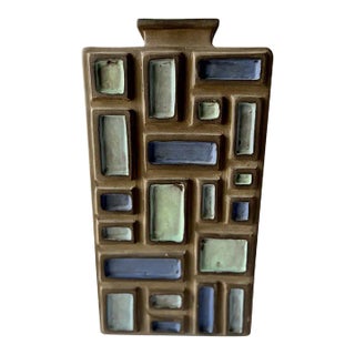 1960s John W Delaplane Indiana Modernist Pottery Matte Bottle Vase With Mosaic Decoration For Sale