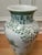 Vintage Green and White Chinoiserie Style Floral Ceramic Vase For Sale - Image 4 of 7