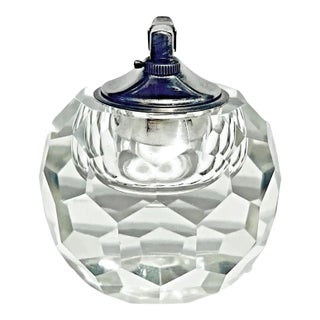 Large Mid Century Modern Faceted Hexagonal Heavy Crystal Cigarette Lighter For Sale