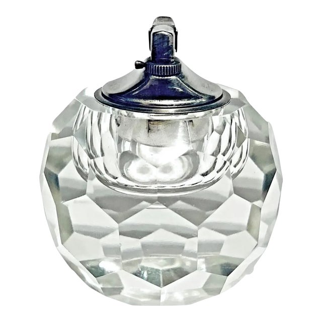 Large Mid Century Modern Faceted Hexagonal Heavy Crystal Cigarette Lighter For Sale