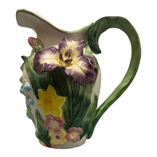 Vintage Fitz & Floyd "Wildflowers" Iris & Daffodil Pitcher For Sale
