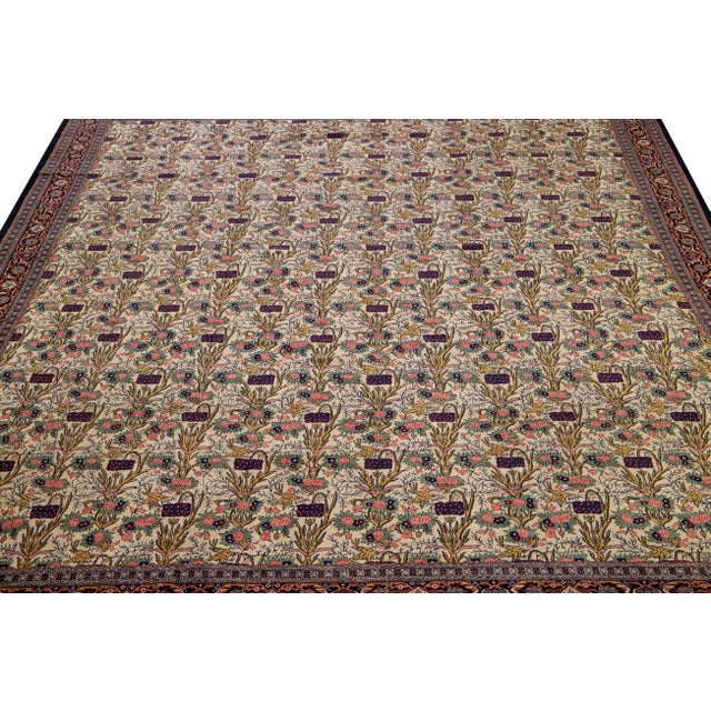 1900 - 1909 Antique Persian Tehran Handmade Multicolor Floral Pattern Beige Rug For Sale - Image 5 of 11