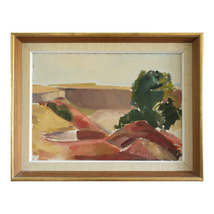 Mid-Century Modern 'Canyon Edge' Vintage Original Semi-Abstract Landscape Oil Painting, Framed