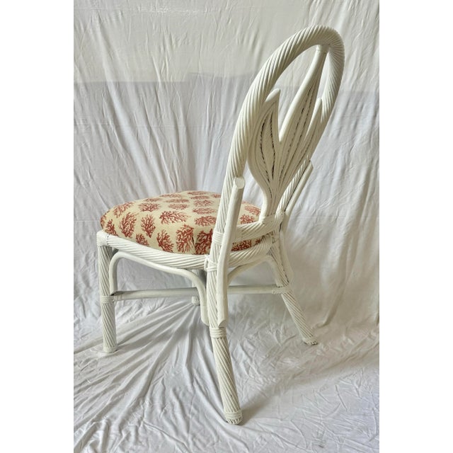 Wood Vintage Palm Beach Regency Braided Rattan Dining Chairs With Palm Leaf Motif - Newly Painted - Set of 6 For Sale - Image 7 of 11