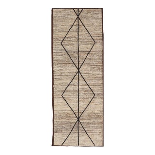 Moroccan Runner in Wool With Diamond Design in Earthy Tones by Keivan Woven Arts For Sale