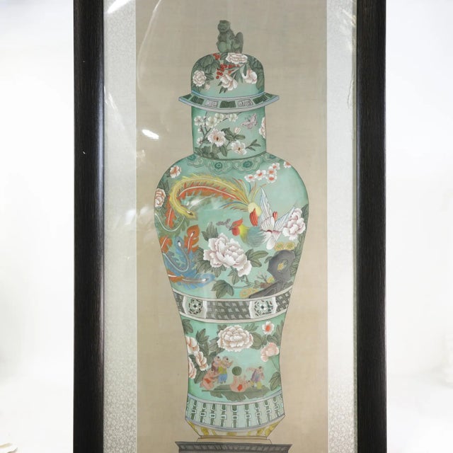 Set of Framed Four Chinese Paintings of Vases Hand-Painted Decorative Wall Art For Sale - Image 13 of 18