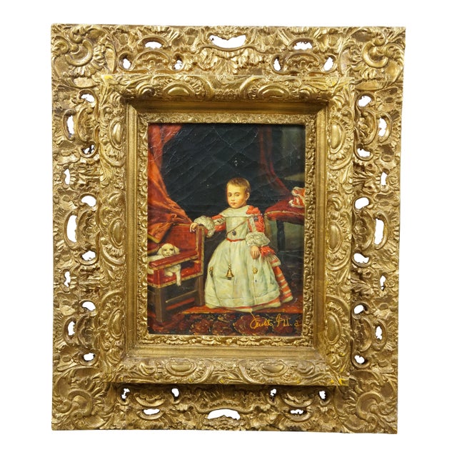 Late 20th Century Prince Philip Prospero Oil Painting on Linen Portrait After Velazquez 28" For Sale