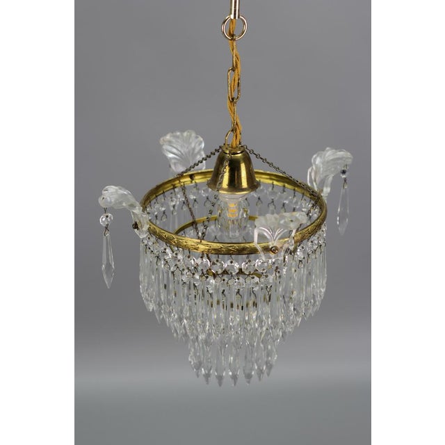 French Empire Crystal Glass and Brass Chandelier, 1930s For Sale - Image 16 of 18