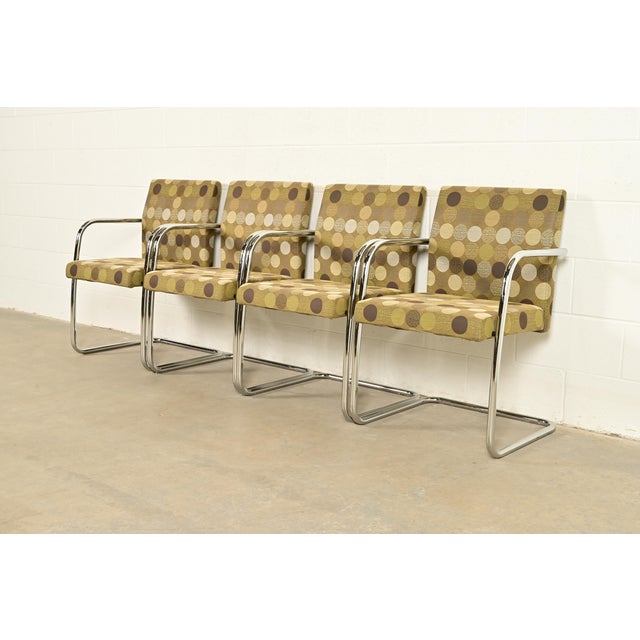 Keilhauer Furniture Mies Van Der Rohe Brno Style Mid-Century Modern Chrome Tubular Cantilever Club Chairs, Set of Four For Sale - Image 4 of 13