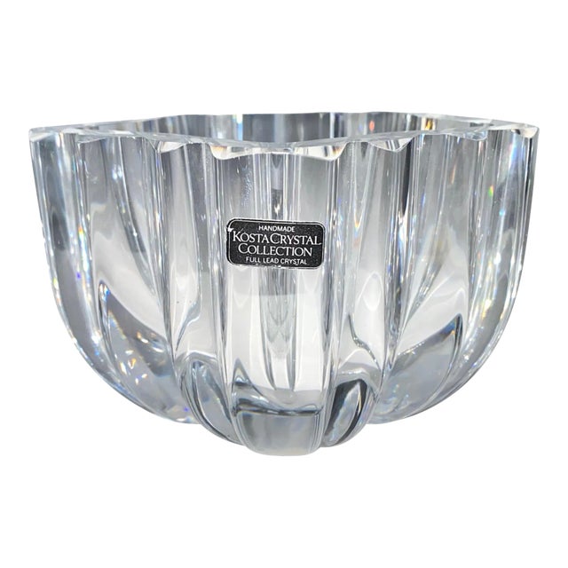 Vintage Kosta Boda Lead Crystal Decorative Bowl Signed For Sale