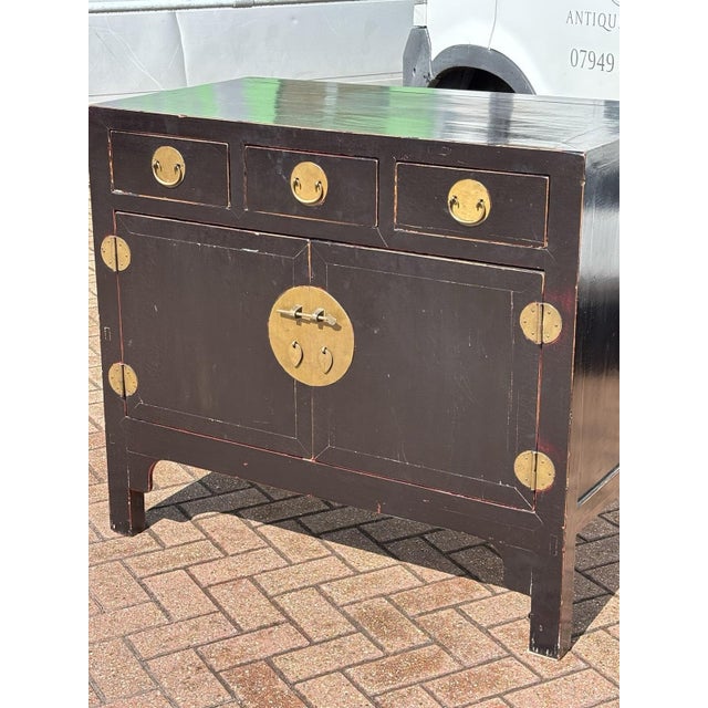 Black Lacquer and Brass Cupboard with 3 Drawers For Sale - Image 4 of 12
