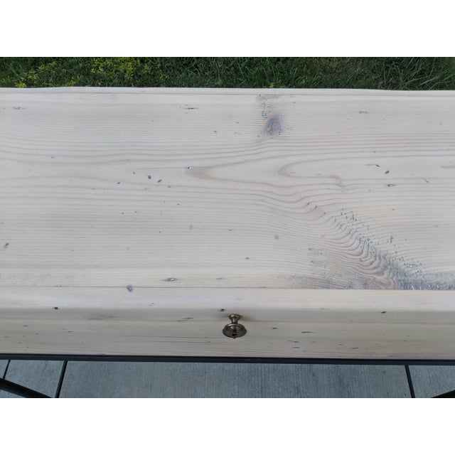 Vintage Pickled Wood and Black Metal Console Table With Trunk Storage For Sale - Image 15 of 16