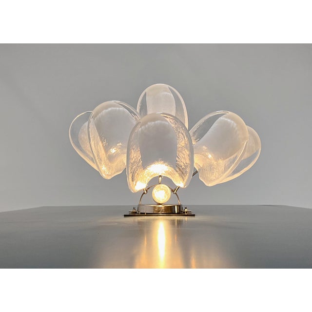 Pair of Vintage Italian Murano appliques . Wall lights have 6 white and lattimo glass petals (for each applique) in a...