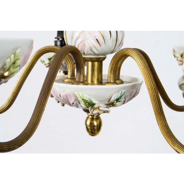 Porcelain and Brass 4-Light Chandelier For Sale - Image 12 of 14