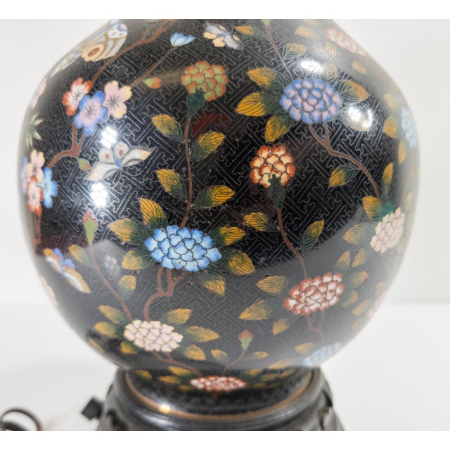 19th or 20th Century Chinese Cloisonne Enamel Vase With Butterfly and Flowers For Sale - Image 9 of 12