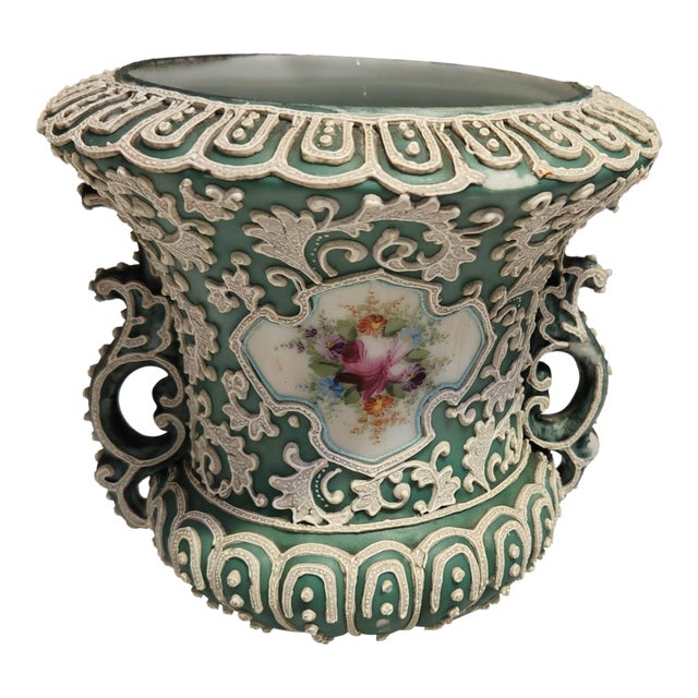Unmarked Nippon Beaded Moriage Style Vase Mint Condition For Sale