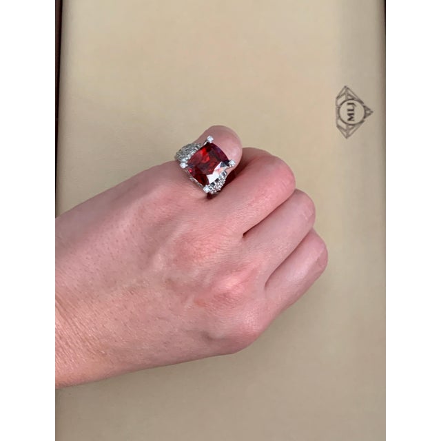 14.5 Carat Cushion Shape Rhodolite Garnet & 2 Ct Diamond Ring 18 Kt White Gold, Estate This spectacular Ring consisting of...
