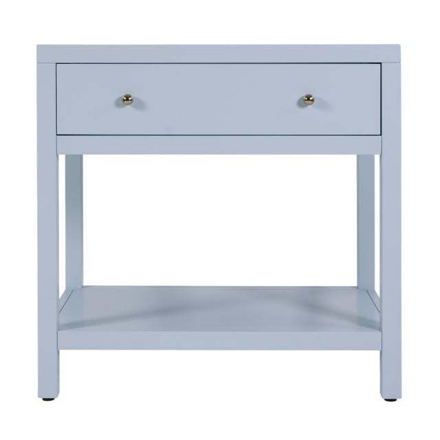 Nora 30 in. W Rectangular Wood 1 Drawer Wide Nightstand with Lower Open Shelf, Light Blue For Sale In Chicago - Image 6 of 11