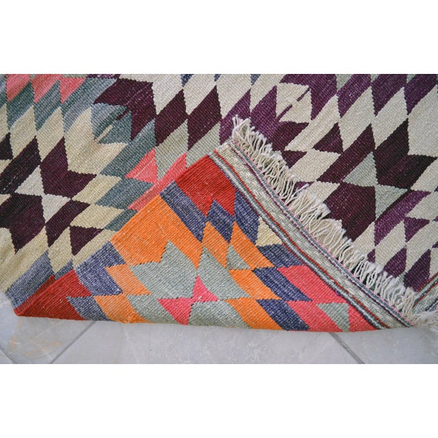 Handmade Turkish Kilim Rug Diamond Pattern Area Rug - 3'7" X 4'10" For Sale - Image 12 of 13