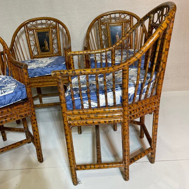 Wood Mid 20th Century Maitland - Smith Bamboo Painted Faux Tortoise Shell Chinoiserie Chairs - Set of 4 For Sale - Image 7 of 12