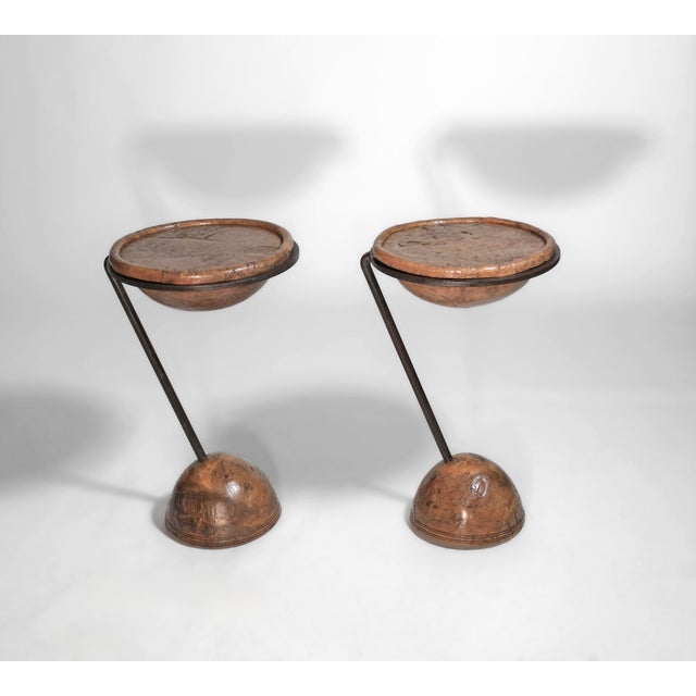 Burr Oak & Steel Pudding Bowl Side Tables by Sculptor Philip Hearsey, 1990s, Set of 2 For Sale - Image 6 of 18