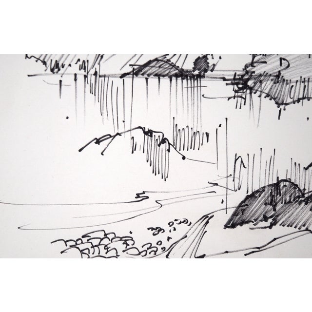 House Across the Lake - Line Drawing Landscape in Ink on Paper by Laurence Sisson For Sale In Monterey, CA - Image 6 of 6