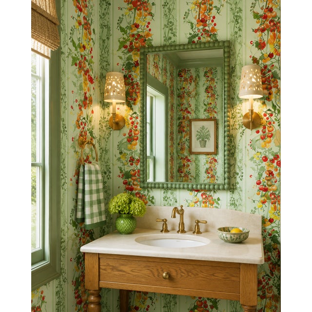 Traditional Tomato Vine Stripe Grasscloth Wallpaper by House Party | Garden Green | 8 Yards For Sale - Image 3 of 13