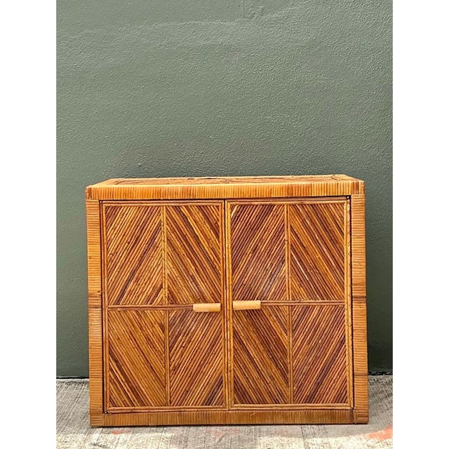 Late 20th Century Vintage Rattan Chevron Cabinet For Sale - Image 5 of 12