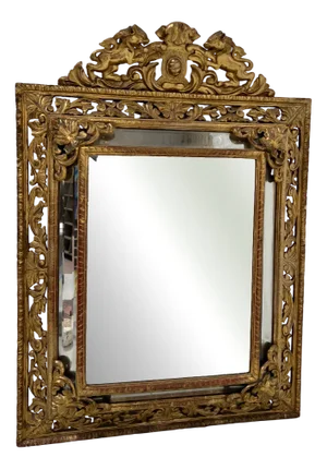Antique Louis XIV Style Mirror with Gilded Stucco Wood Frame, 19th Century