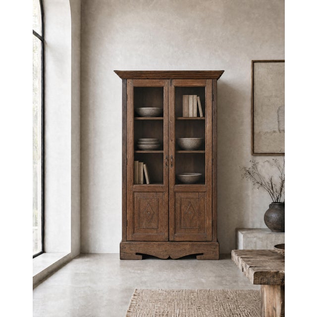 Antique Indian Arched Armoire | Vintage Teak Wood Cabinet | Glass Display Cabinet | Rustic Home Decor For Sale - Image 6 of 6